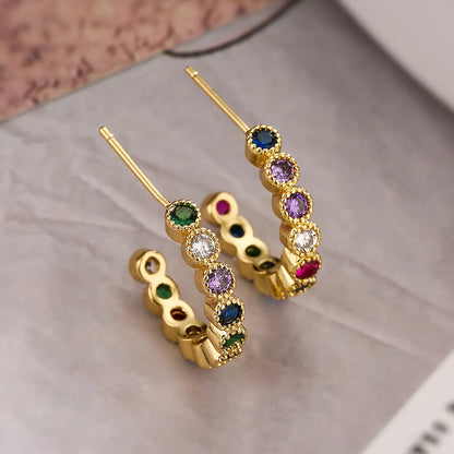 1 Pair Simple Style Commute C Shape Round Plating Inlay Copper Zircon 18k Gold Plated Ear Studs