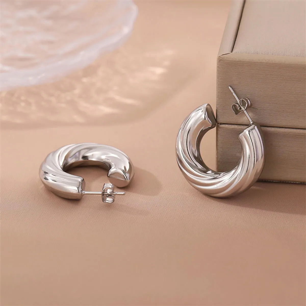 1 Pair Simple Style Commute C Shape Stainless Steel Ear Studs