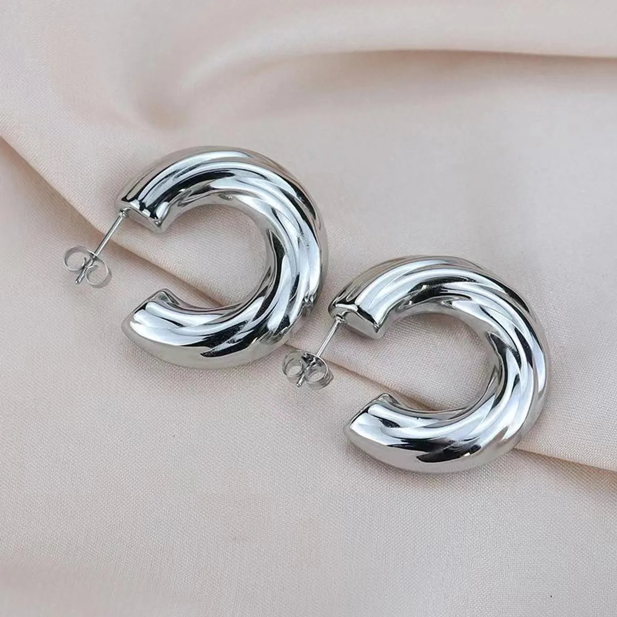 1 Pair Simple Style Commute C Shape Stainless Steel Ear Studs