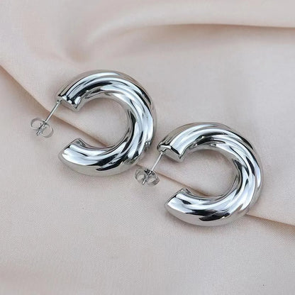 1 Pair Simple Style Commute C Shape Stainless Steel Ear Studs