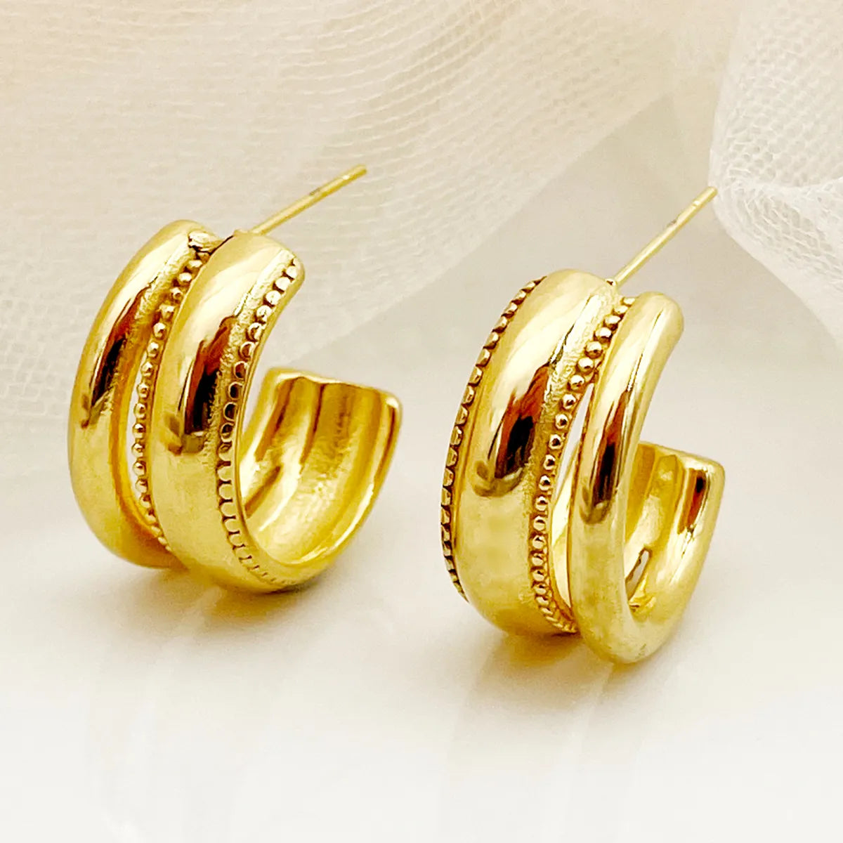 1 Pair Simple Style Commute C Shape Layered Polishing Plating Stainless Steel Metal Gold Plated Ear Studs