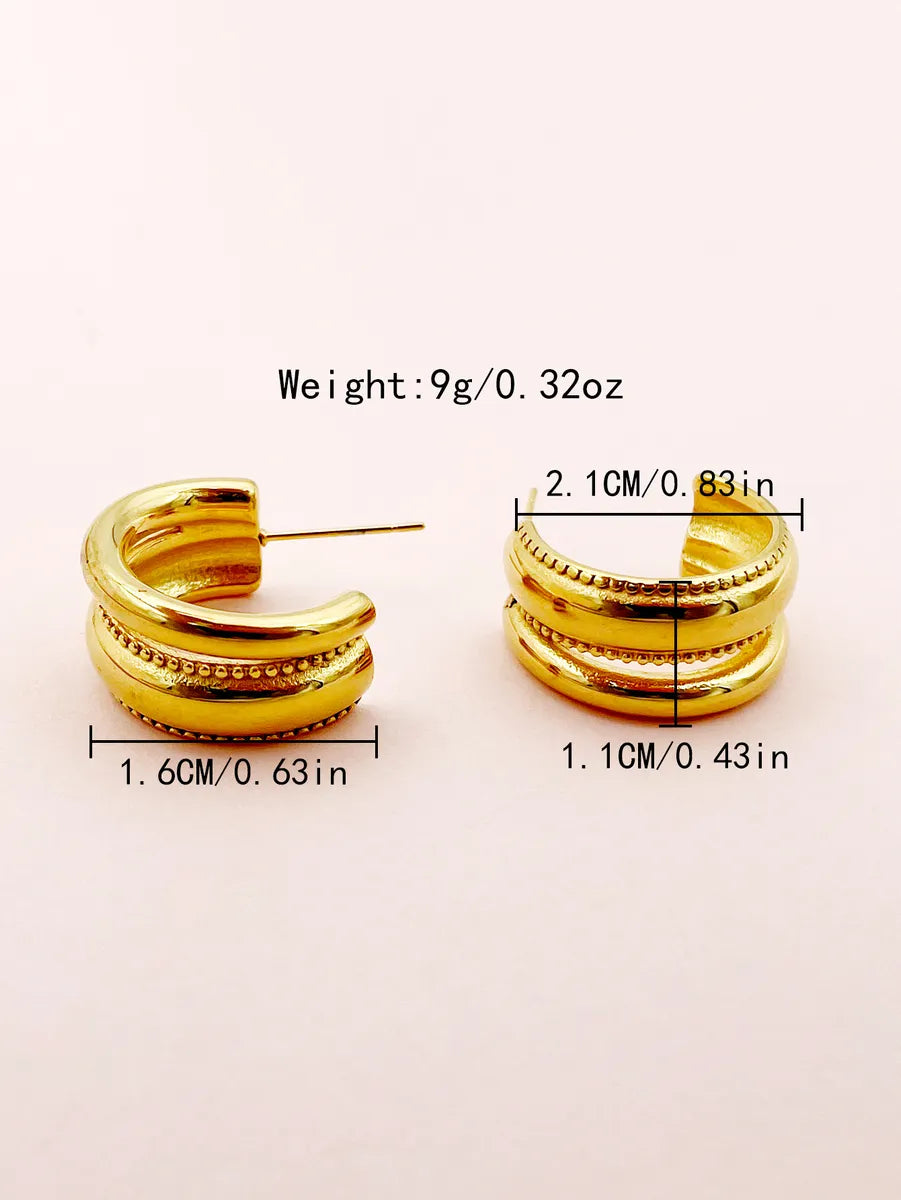 1 Pair Simple Style Commute C Shape Layered Polishing Plating Stainless Steel Metal Gold Plated Ear Studs