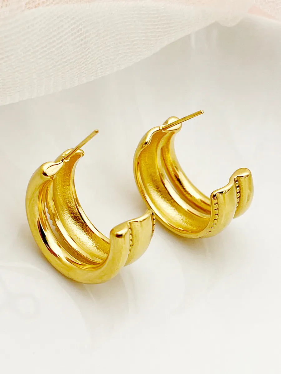 1 Pair Simple Style Commute C Shape Layered Polishing Plating Stainless Steel Metal Gold Plated Ear Studs