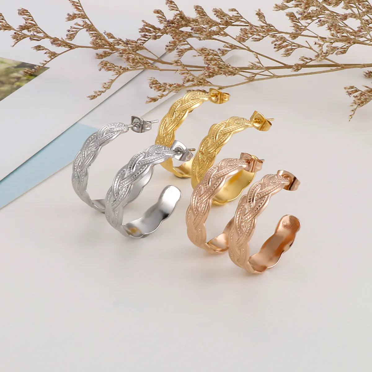 1 Pair Simple Style Commute C Shape Plating Stainless Steel 18K Gold Plated Rose Gold Plated Ear Studs