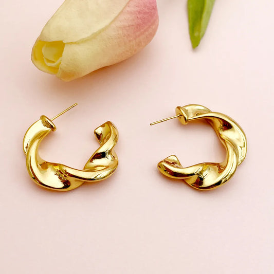 1 Pair Simple Style Commute C Shape Twist Plating Stainless Steel Gold Plated Ear Studs