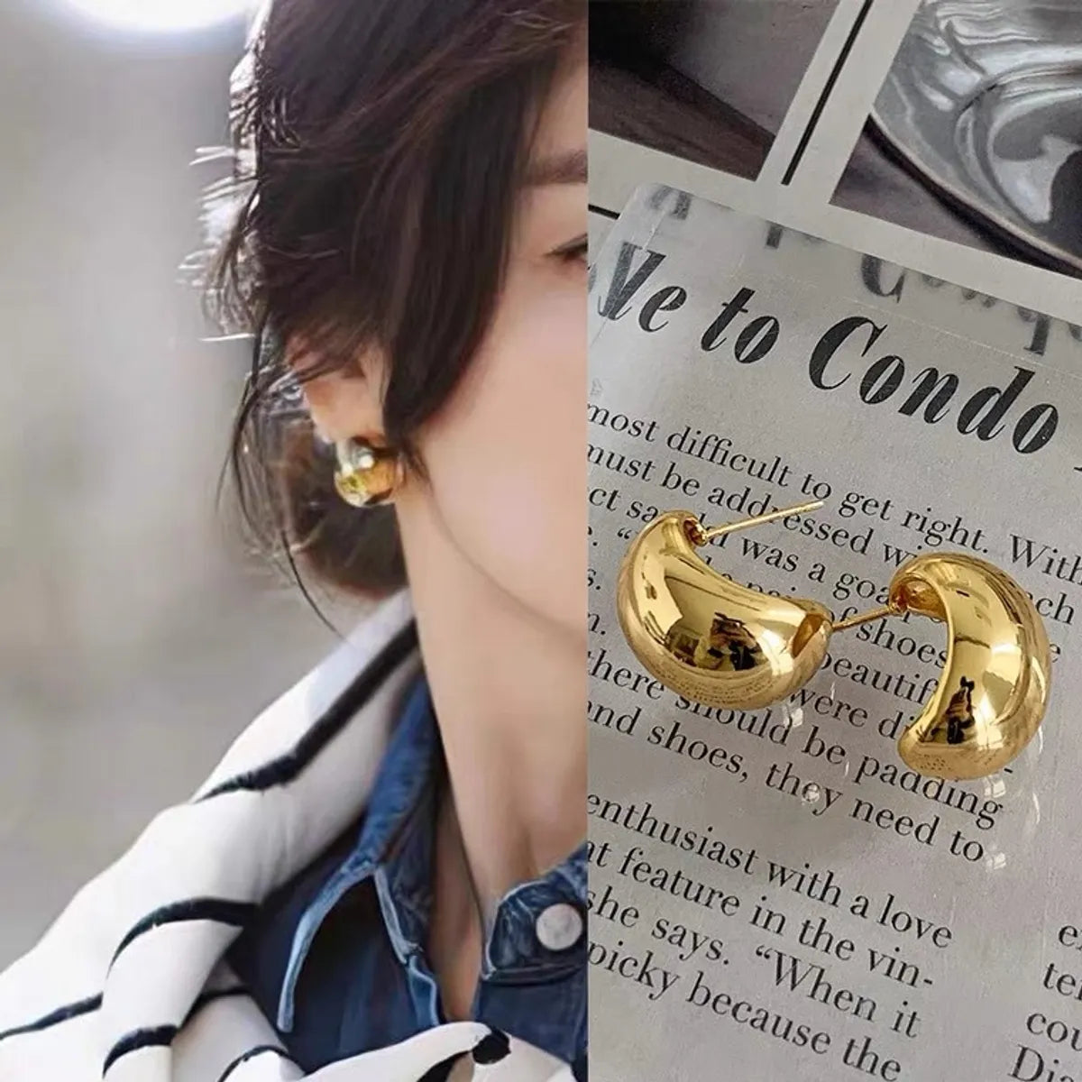 1 Pair Simple Style Commute C Shape Water Droplets Plating Alloy Earrings