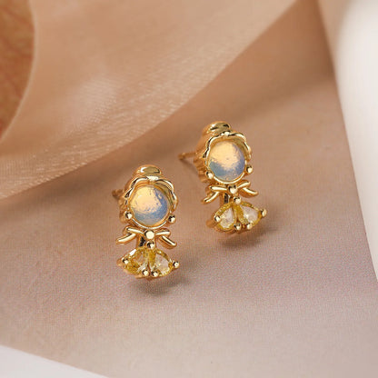 1 Pair Simple Style Commute Cartoon Character Plating Inlay Copper Zircon 18k Gold Plated Ear Studs