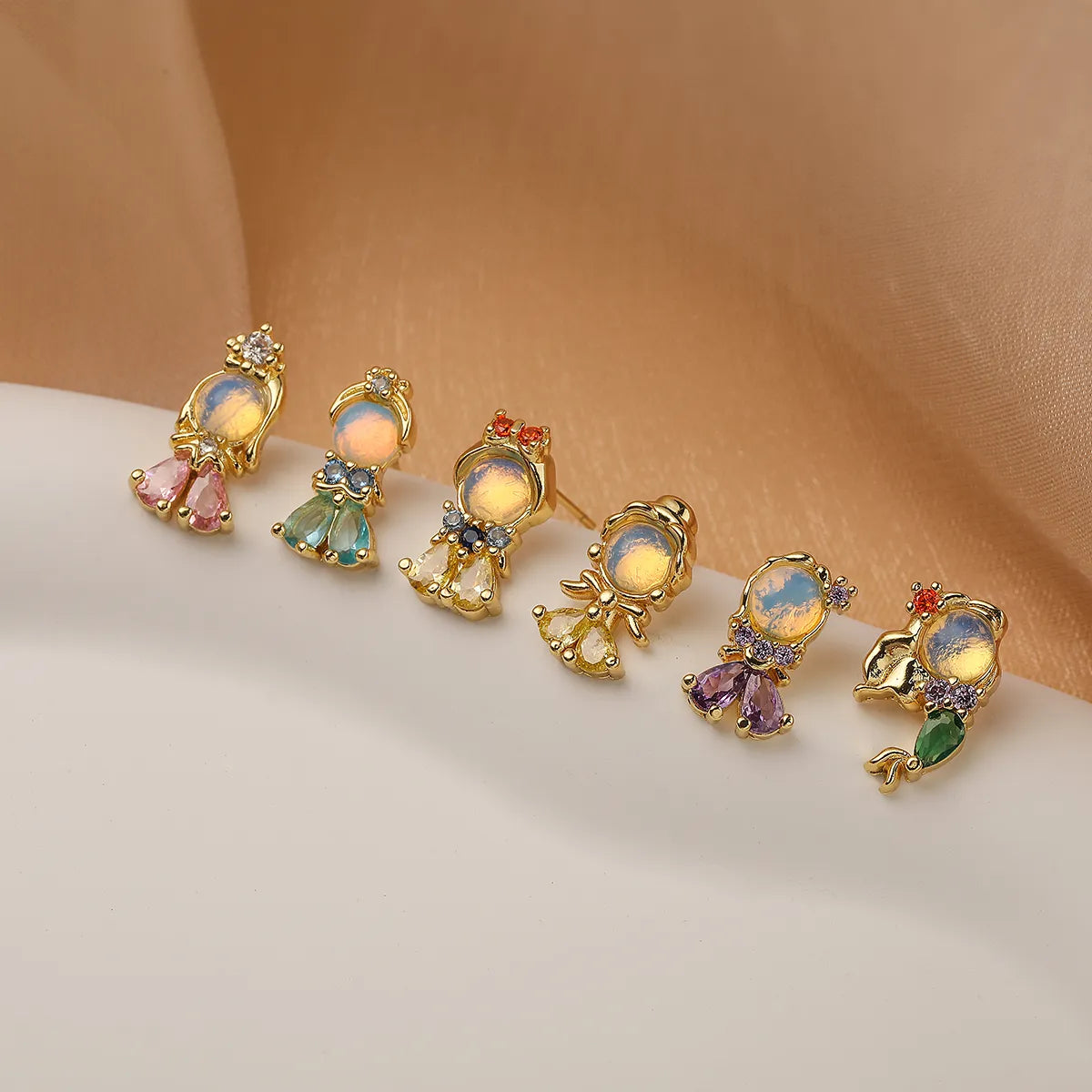 1 Pair Simple Style Commute Cartoon Character Plating Inlay Copper Zircon 18k Gold Plated Ear Studs