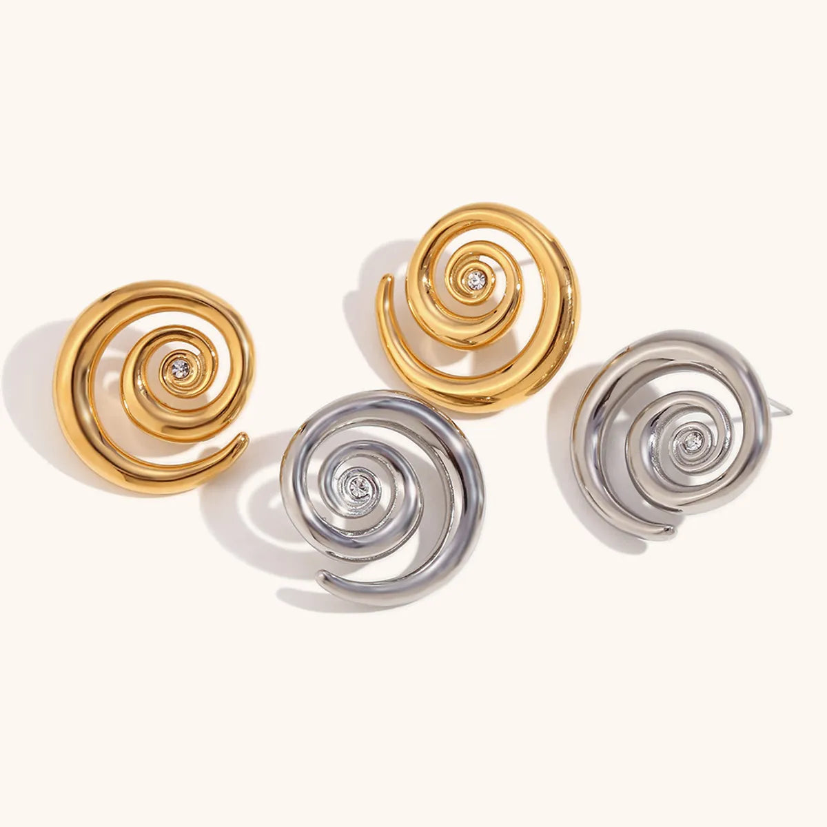 1 Pair Simple Style Commute Circle Lines Plating Stainless Steel Zircon 18K Gold Plated Ear Studs