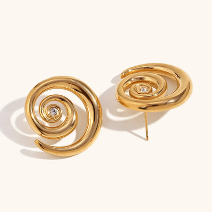 1 Pair Simple Style Commute Circle Lines Plating Stainless Steel Zircon 18K Gold Plated Ear Studs