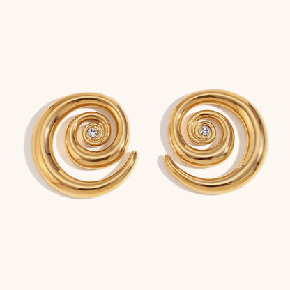 1 Pair Simple Style Commute Circle Lines Plating Stainless Steel Zircon 18K Gold Plated Ear Studs