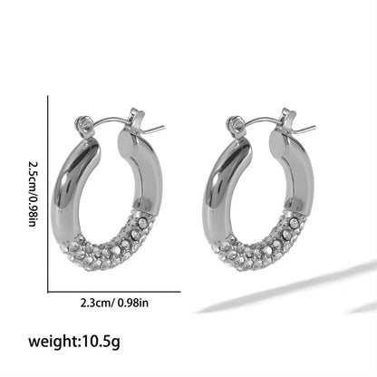 1 Pair Simple Style Commute Circle Polishing Plating Stainless Steel Zircon 18k Gold Plated Earrings