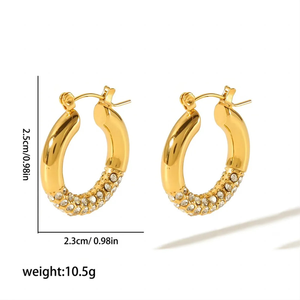 1 Pair Simple Style Commute Circle Polishing Plating Stainless Steel Zircon 18k Gold Plated Earrings