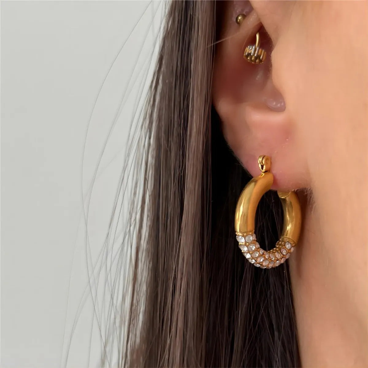 1 Pair Simple Style Commute Circle Polishing Plating Stainless Steel Zircon 18k Gold Plated Earrings