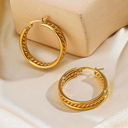 1 Pair Simple Style Commute Circle Twist Plating Stainless Steel 18k Gold Plated Earrings