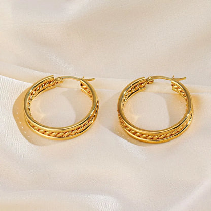 1 Pair Simple Style Commute Circle Twist Plating Stainless Steel 18k Gold Plated Earrings