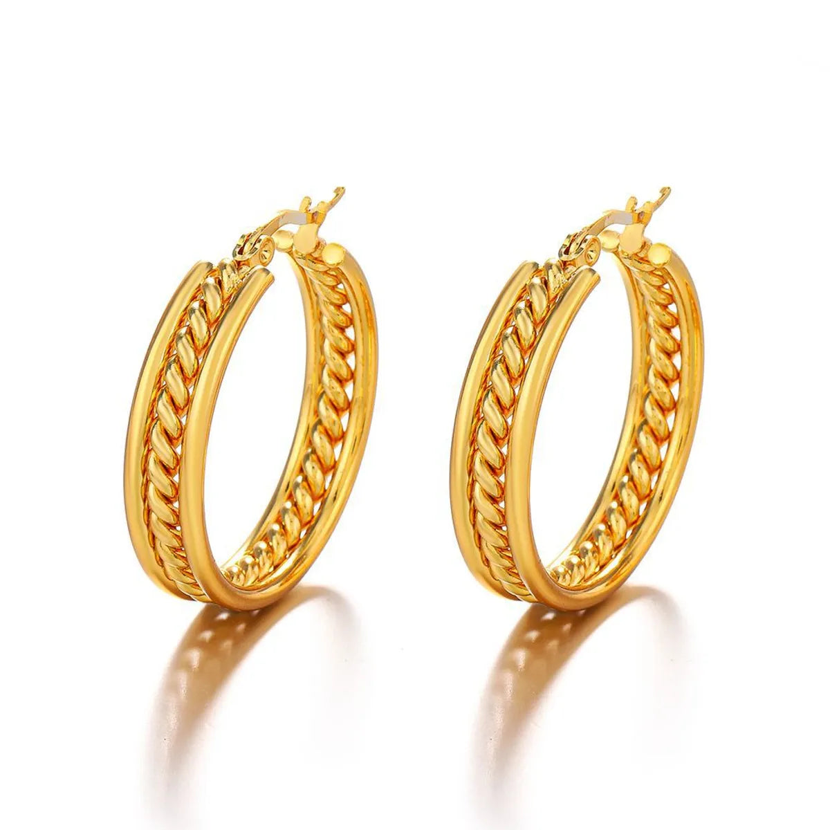 1 Pair Simple Style Commute Circle Twist Plating Stainless Steel 18k Gold Plated Earrings