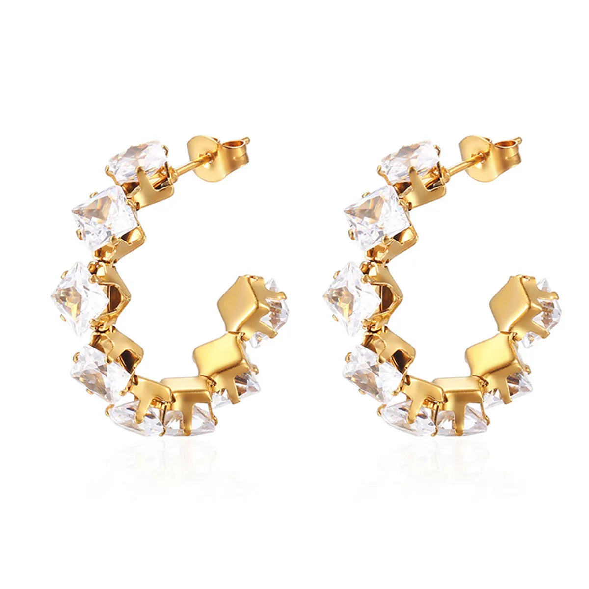 1 Pair Simple Style Commute Color Block Inlay 201 Stainless Steel Zircon 18K Gold Plated Earrings