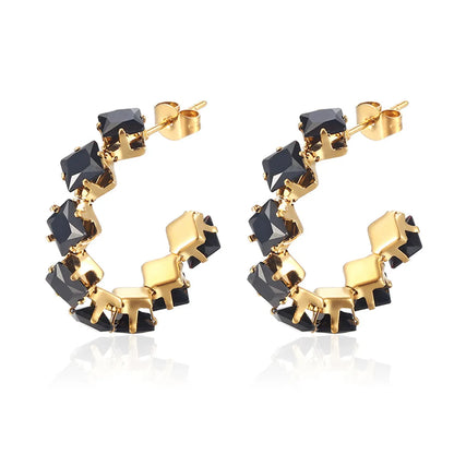 1 Pair Simple Style Commute Color Block Inlay 201 Stainless Steel Zircon 18K Gold Plated Earrings