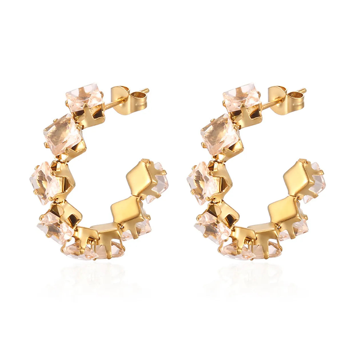 1 Pair Simple Style Commute Color Block Inlay 201 Stainless Steel Zircon 18K Gold Plated Earrings