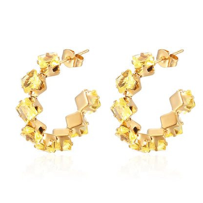 1 Pair Simple Style Commute Color Block Inlay 201 Stainless Steel Zircon 18K Gold Plated Earrings