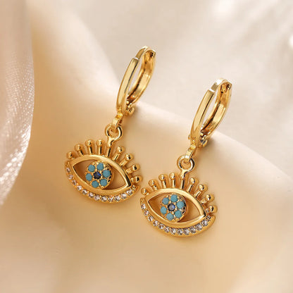 1 Pair Simple Style Commute Color Block Plating Inlay Copper Zircon 18k Gold Plated Drop Earrings