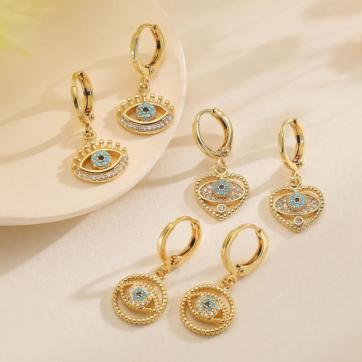 1 Pair Simple Style Commute Color Block Plating Inlay Copper Zircon 18k Gold Plated Drop Earrings