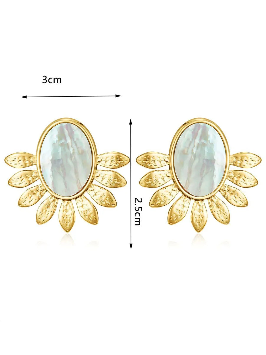 1 Pair Simple Style Commute Color Block Plating Inlay Stainless Steel Shell 18k Gold Plated Ear Studs