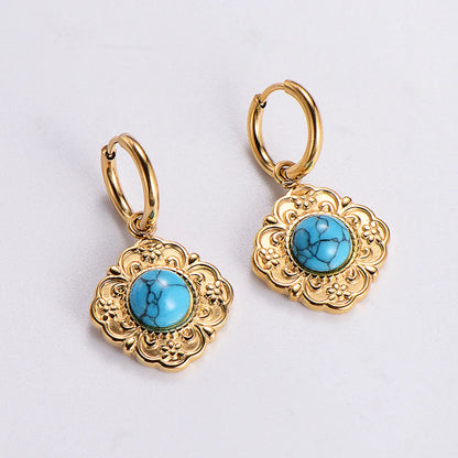 1 Pair Simple Style Commute Color Block Plating Inlay 304 Stainless Steel Turquoise Zircon 18K Gold Plated Ear Studs