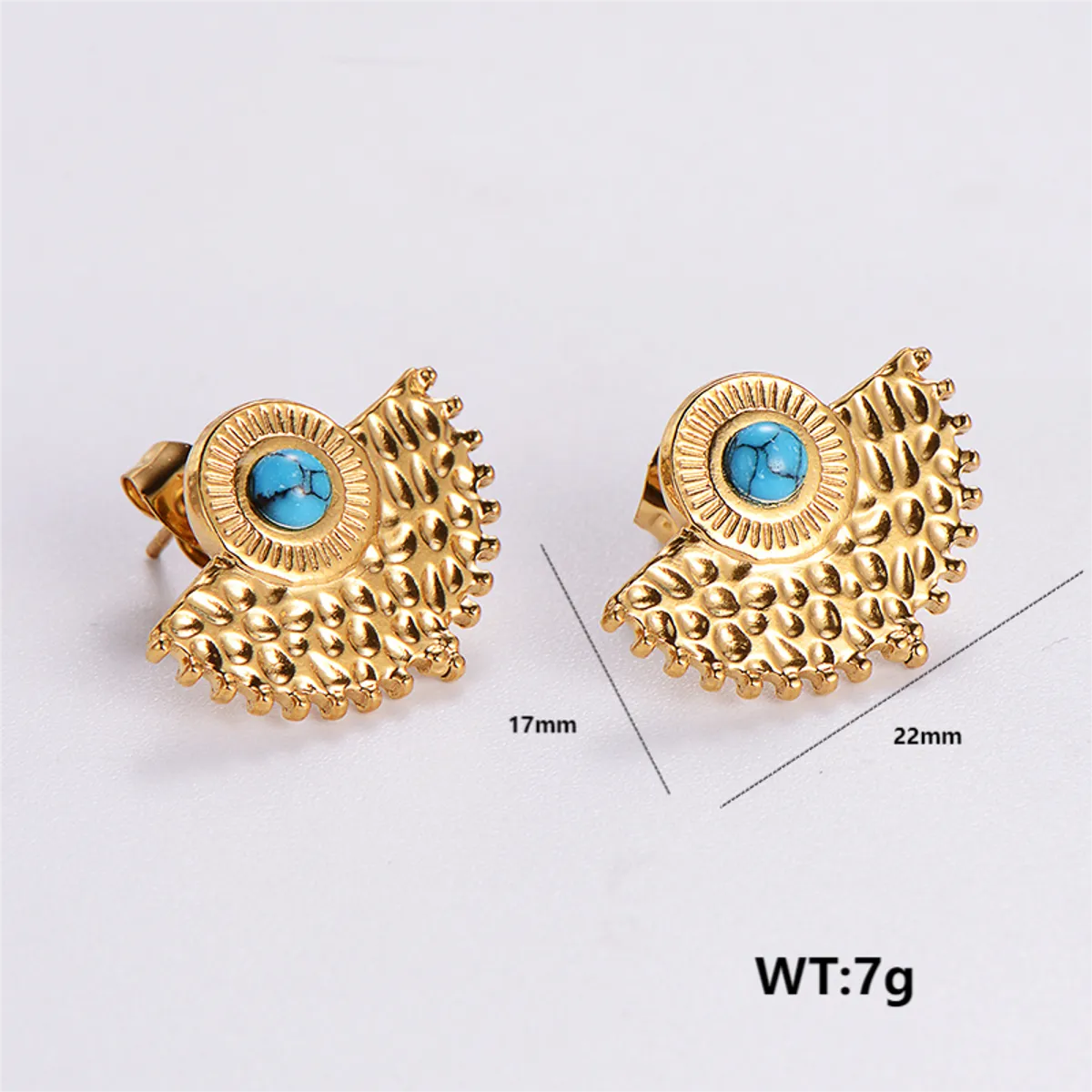 1 Pair Simple Style Commute Color Block Plating Inlay 304 Stainless Steel Turquoise Zircon 18K Gold Plated Ear Studs