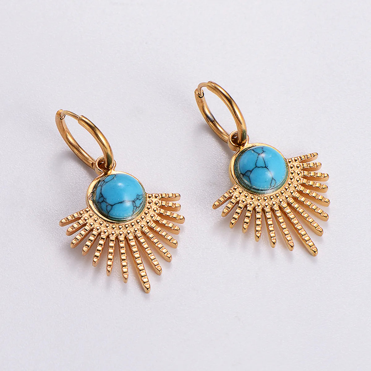 1 Pair Simple Style Commute Color Block Plating Inlay 304 Stainless Steel Turquoise Zircon 18K Gold Plated Ear Studs