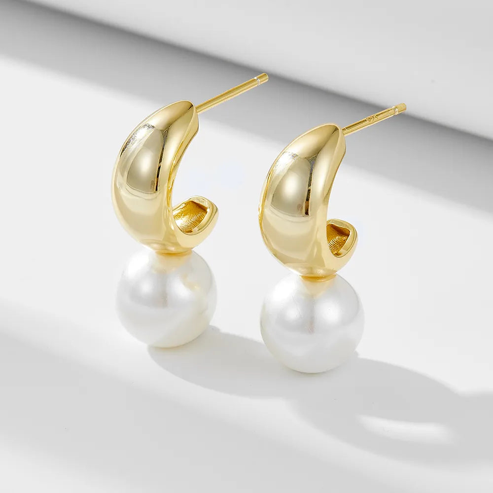 1 Pair Simple Style Commute Color Block Plating Inlay Sterling Silver Pearl 14k Gold Plated Rhodium Plated Ear Studs