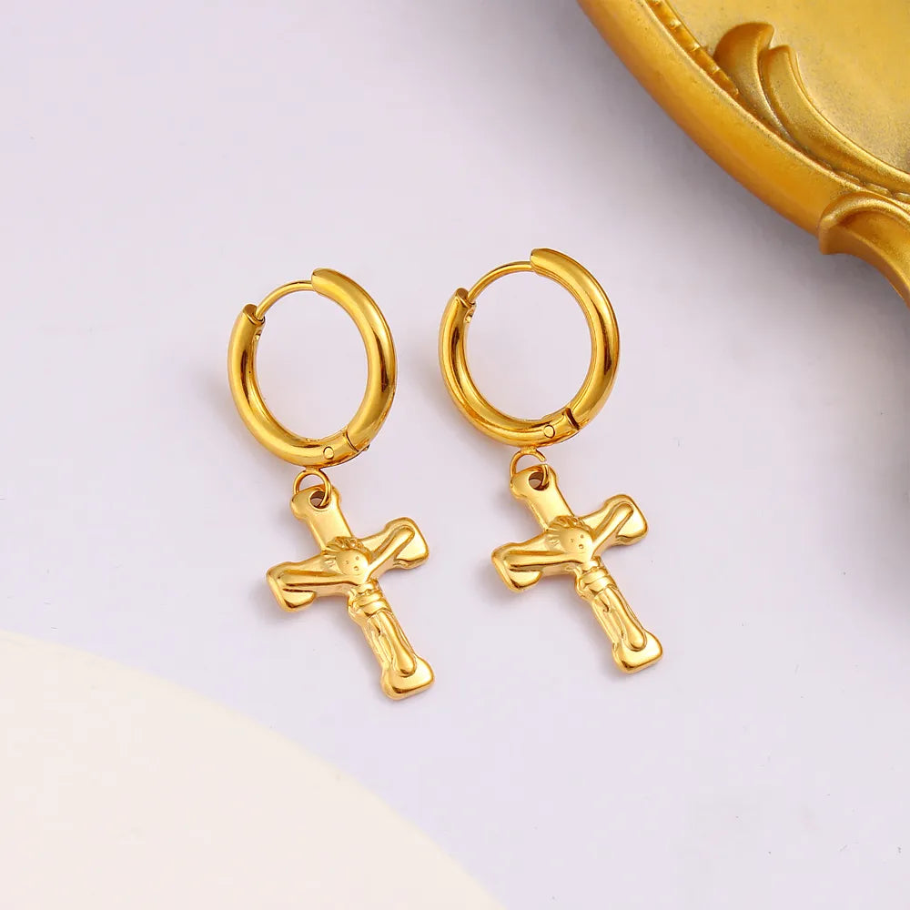 1 Pair Simple Style Commute Cross Plating 304 Stainless Steel 316 Stainless Steel  18K Gold Plated Drop Earrings