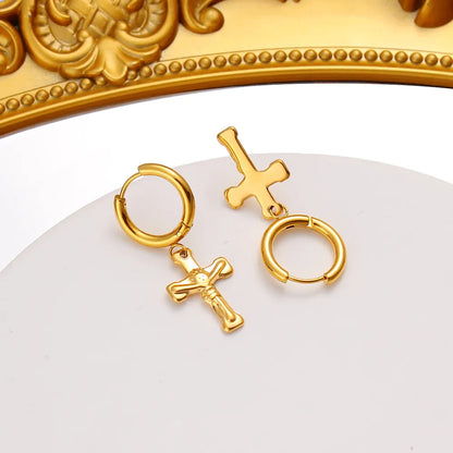 1 Pair Simple Style Commute Cross Plating 304 Stainless Steel 316 Stainless Steel  18K Gold Plated Drop Earrings