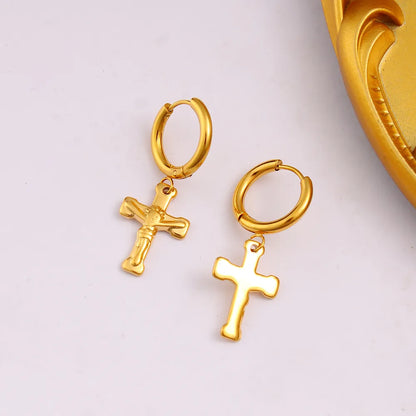 1 Pair Simple Style Commute Cross Plating 304 Stainless Steel 316 Stainless Steel  18K Gold Plated Drop Earrings