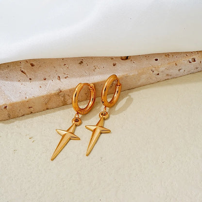 1 Pair Simple Style Commute Cross Plating Copper White Gold Plated Gold Plated Drop Earrings