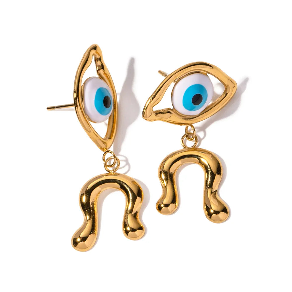 1 Pair Simple Style Commute Devil'S Eye Asymmetrical Enamel Plating 304 Stainless Steel Drop Earrings