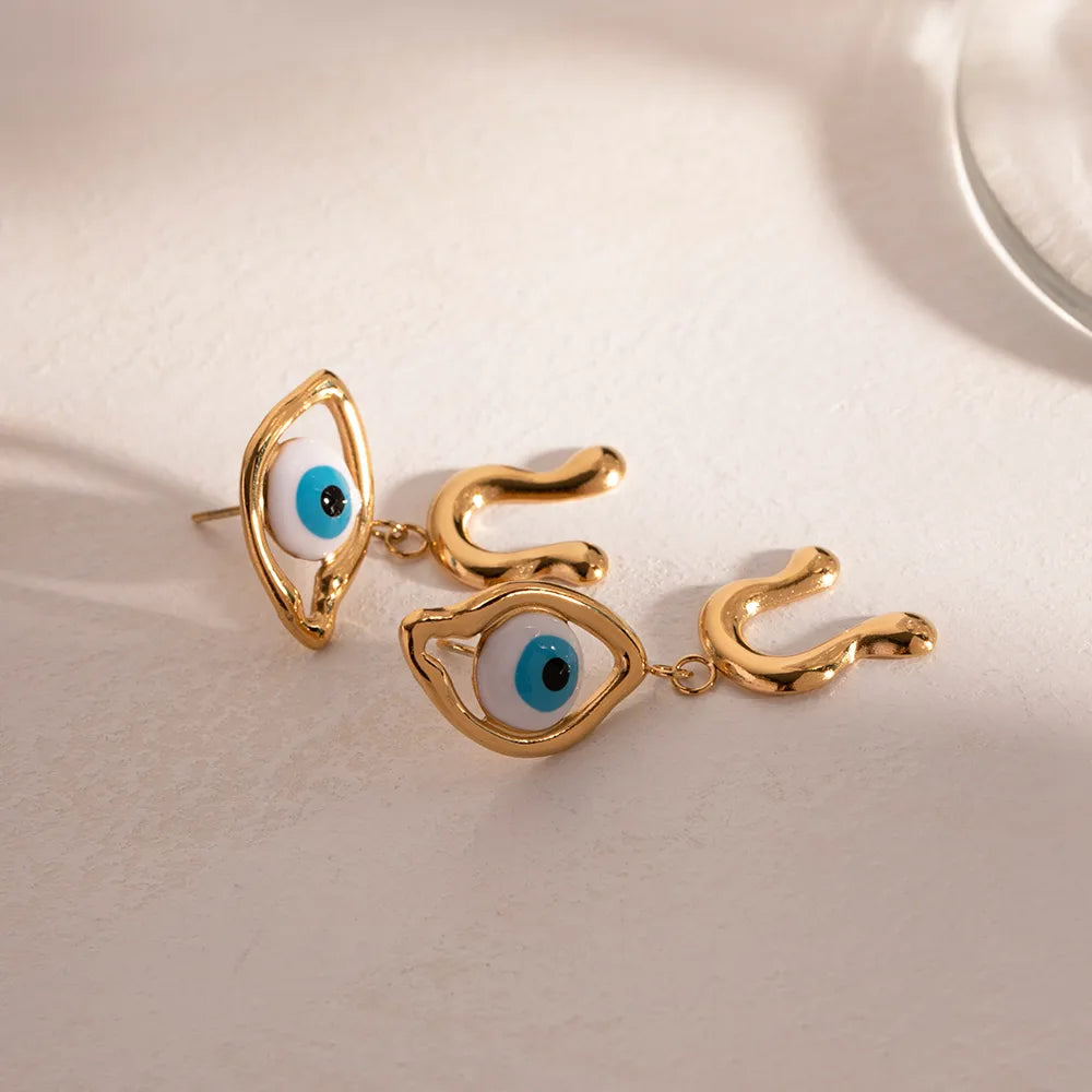 1 Pair Simple Style Commute Devil'S Eye Asymmetrical Enamel Plating 304 Stainless Steel Drop Earrings