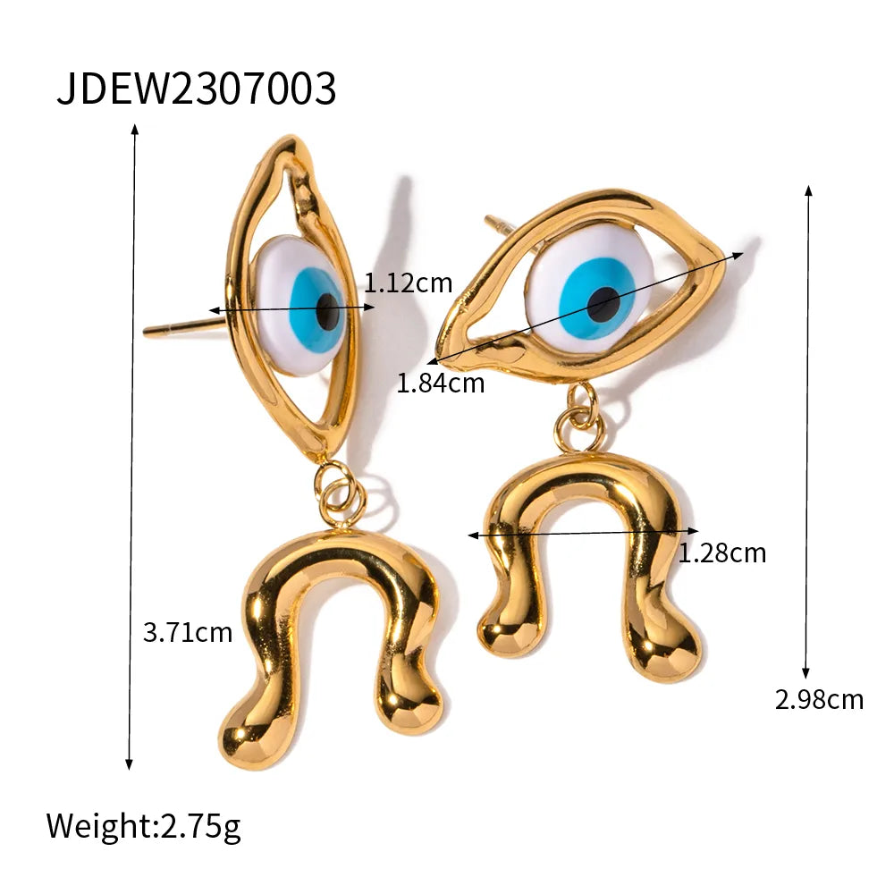 1 Pair Simple Style Commute Devil'S Eye Asymmetrical Enamel Plating 304 Stainless Steel Drop Earrings