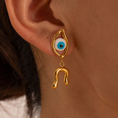 1 Pair Simple Style Commute Devil'S Eye Asymmetrical Enamel Plating 304 Stainless Steel Drop Earrings