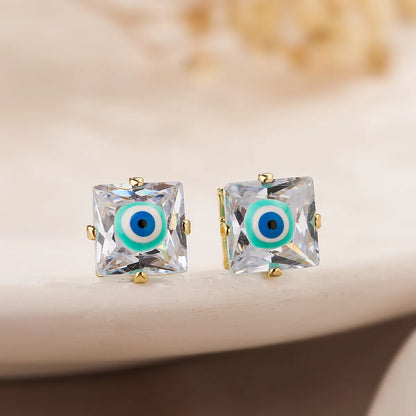 1 Pair Simple Style Commute Devil's Eye Enamel Plating Inlay Copper Zircon 18k Gold Plated Ear Studs