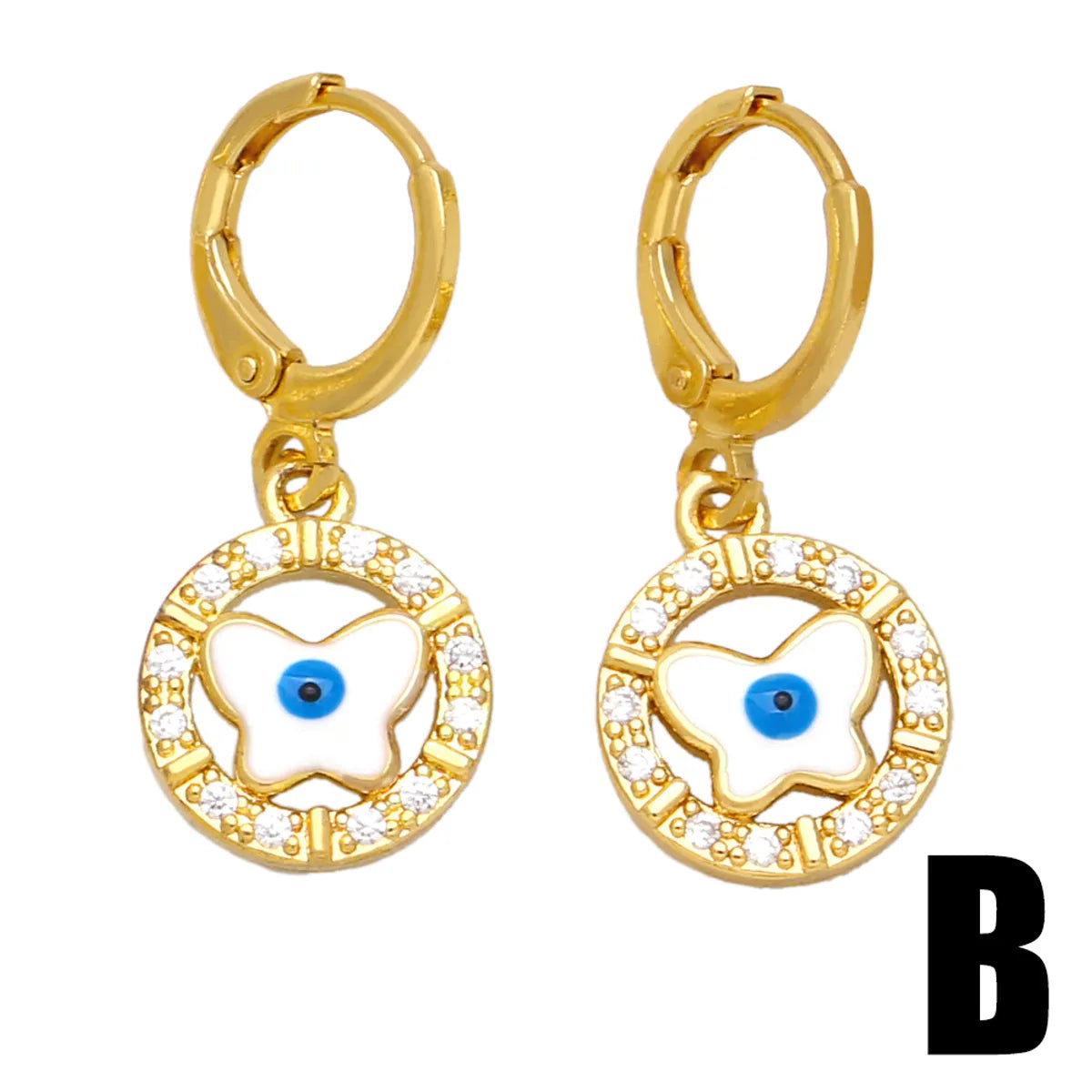 1 Pair Simple Style Commute Devil's Eye Heart Shape Butterfly Plating Inlay Copper Zircon 18k Gold Plated Drop Earrings