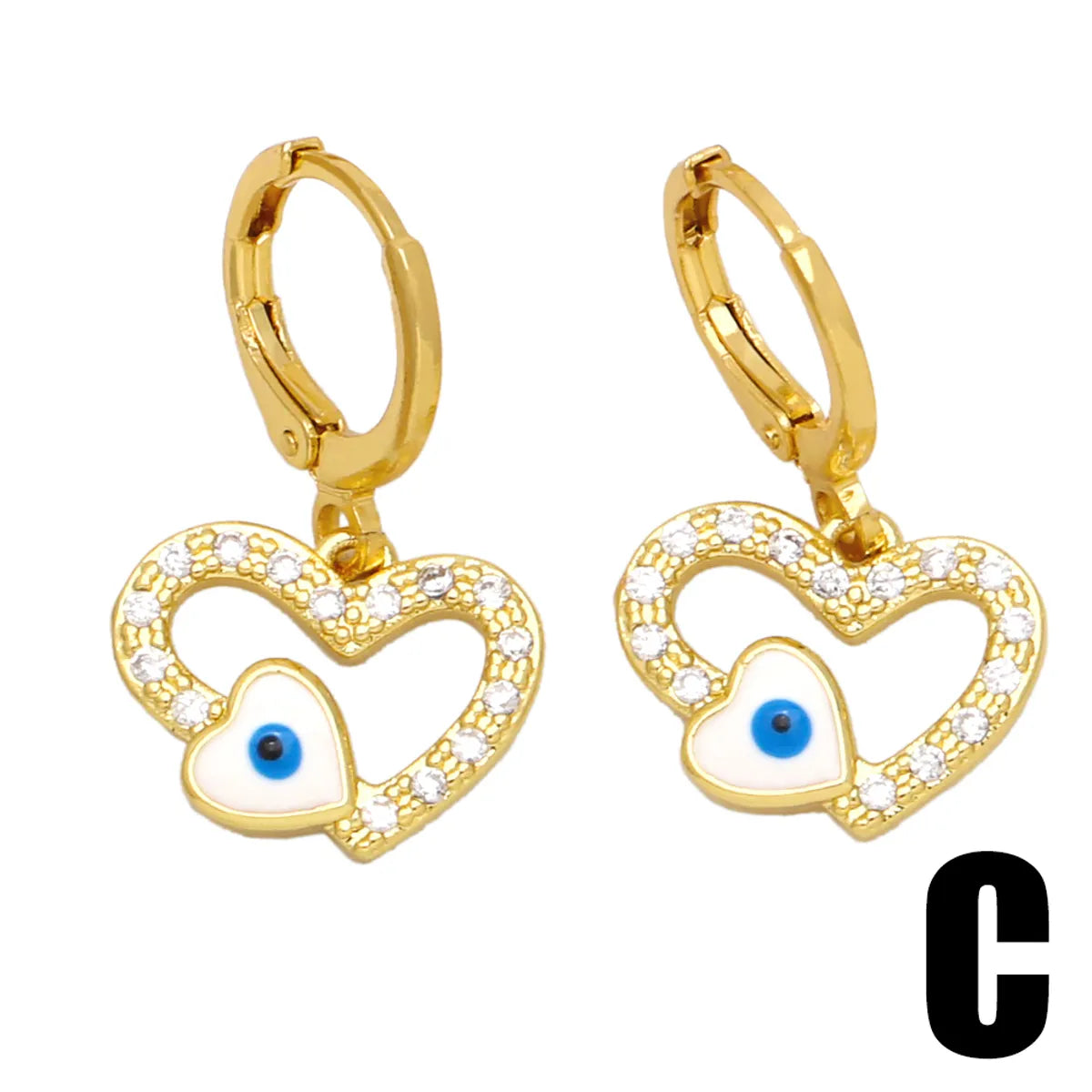 1 Pair Simple Style Commute Devil's Eye Heart Shape Butterfly Plating Inlay Copper Zircon 18k Gold Plated Drop Earrings