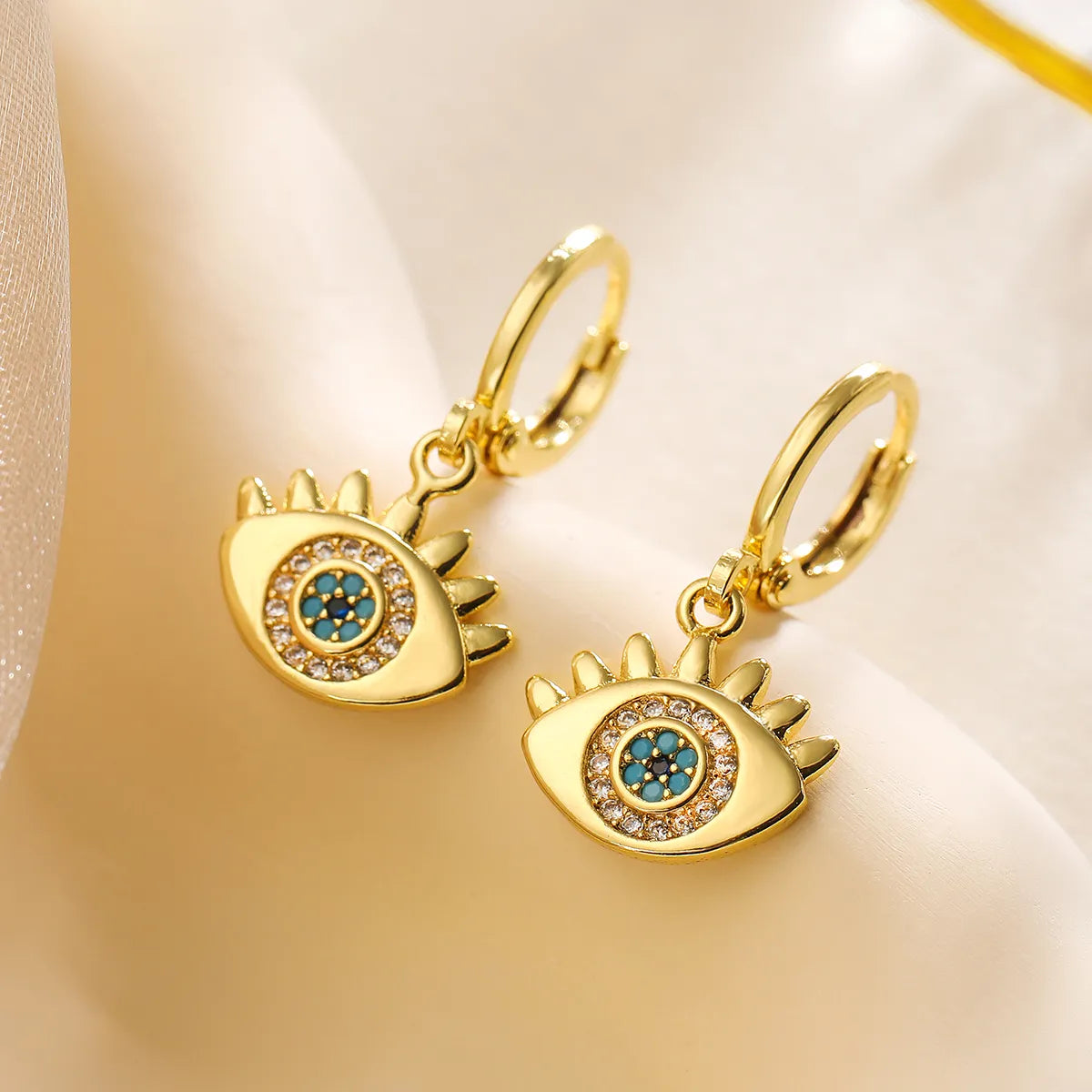 1 Pair Simple Style Commute Devil's Eye Plating Inlay Copper Zircon 18k Gold Plated Drop Earrings