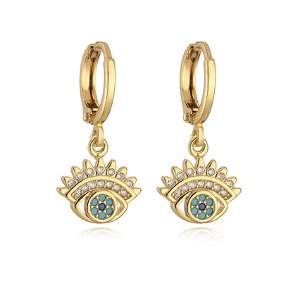 1 Pair Simple Style Commute Devil's Eye Plating Inlay Copper Zircon 18k Gold Plated Drop Earrings