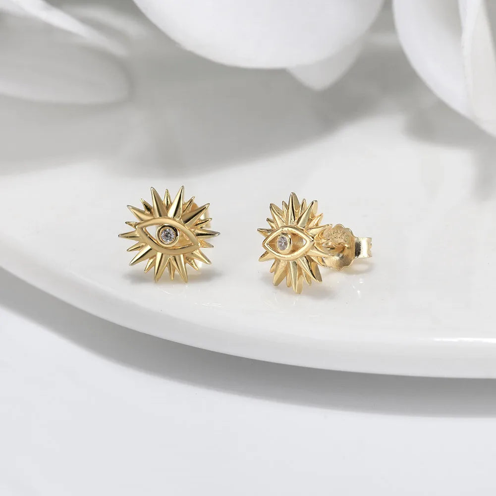 1 Pair Simple Style Commute Eye Plating Inlay Sterling Silver Zircon 14k Gold Plated White Gold Plated Ear Studs