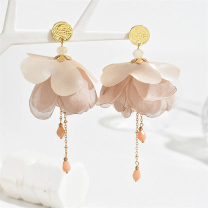 1 Pair Simple Style Commute Flower Alloy Polyester Glass Drop Earrings