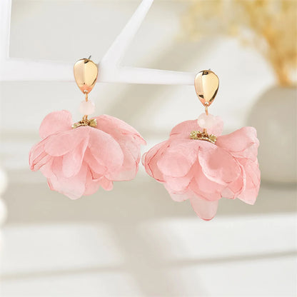 1 Pair Simple Style Commute Flower Alloy Polyester Glass Drop Earrings