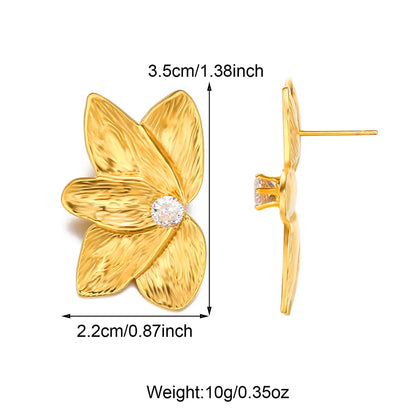 1 Pair Simple Style Commute Flower Inlay 304 Stainless Steel Zircon 18K Gold Plated Ear Studs