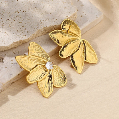 1 Pair Simple Style Commute Flower Inlay 304 Stainless Steel Zircon 18K Gold Plated Ear Studs